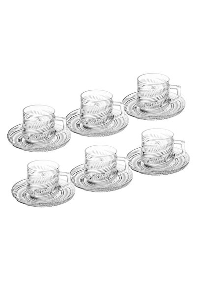 Dania ✨ Luxury Clear Glass Cup and Saucer Set – Elegant Engraved Design | 6 Pieces – 6.5cm Height ✨