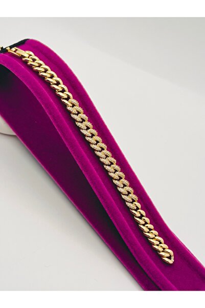 MODAMİRA AKSESUAR Altın Modeli Cüban Zirkon Taşlı Hasır Örgü Tasarım Sıralı H...