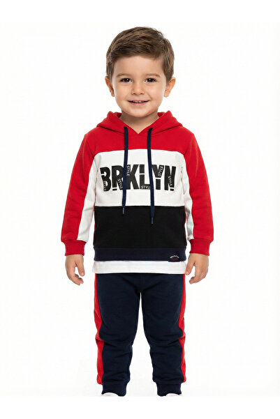 Masal Dünyası Bursa Brklyn Written Hooded 3 Thread Raised Baby Boy Set