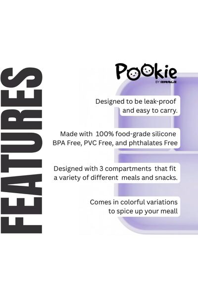 Riizzlr Pookie Silicone Bento Lunch Box & Water Bottle Set (3-Compartment, Light Grey)