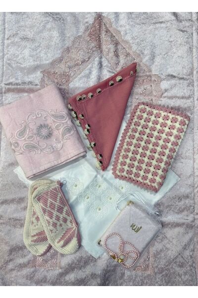 Şatilli Handmade Çeyizlik hediyelik bohça gelin bohça pembe dantelli seccade ...