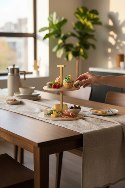 Akayev Travertine 25 cm Matte Gold Two-Tier Presentation Plate