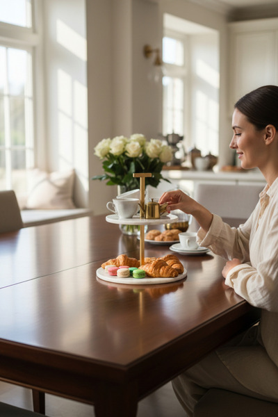 Akayev Marble White 25 cm Matte Gold Two-Tier Presentation Plate