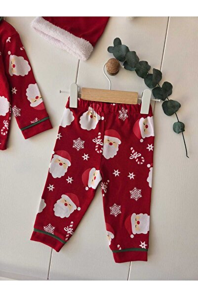 Baharda Nova %100 Pamuk Şapkalı Yeni Yıl Konsepti Uzun Kollu Düğmeli Mevsimlik Kız Erkek Bebek Çocuk Pijaması