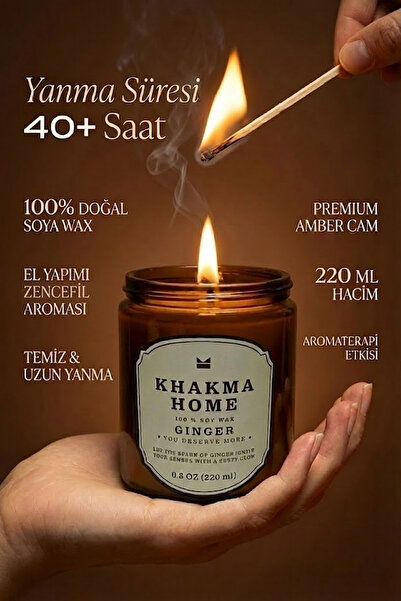 KHAKMA Ginger - Zencefil Kokulu Mum, Amber Cam, Uzun Yanma | %100 Soya Mum | ...