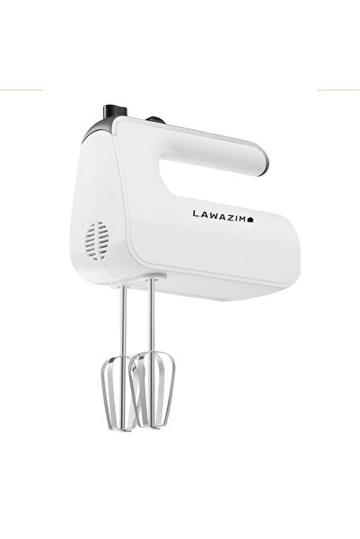 Lawazim خلاط يدوي 200 واط - خلاط كهربائي بخمس سرعات مع توربو، مضارب كروم وخطافات عجين - أبيض