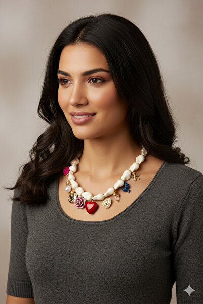 Cadde Dükkanı Multi-Figured Steel Necklace with Natural Stone