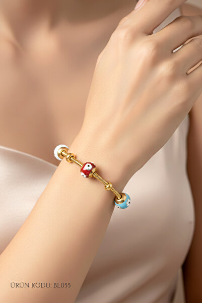 Çelik Karışık Renk Detaylı Altın Renk Bileklik