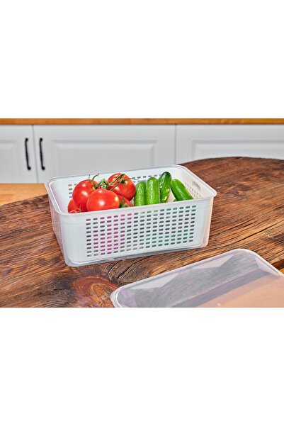 SUPERPUP Organizer with Strainer, Refrigerator Organizer and Fresh Produce Storage Container, Set of 5, LT