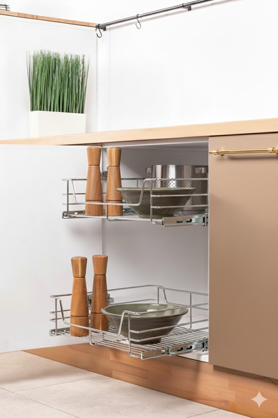 Keskin Metal Tasarım BAĞIMSIZ TELESKOPİK RAYLI ÇEKMECE SEPETİ KROM 60 CM