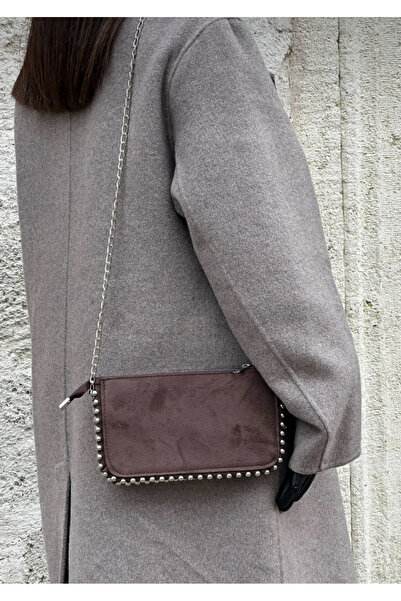 bahwar Suede Mini Shoulder Bag with Chain Detail