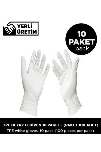 Sepet Doldur Tpe White Gloves 10 Pack - (Pack of 100 Pieces)