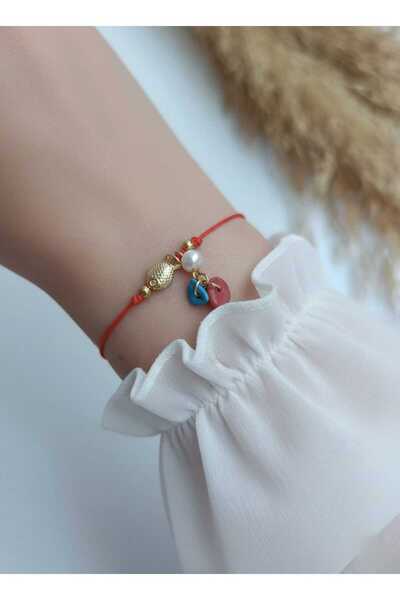 Hanna Design Kırmızı İp Ayarlanabilir Bileklik – Altın Balık Figürü, İnci ve ...