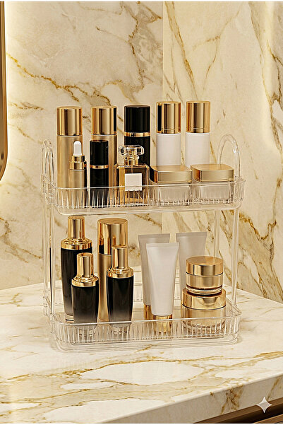 UNIQUE ME 2 Tier Makeup Organizer Cosmetic Accessory Organizer Bathroom Shelf Diamond