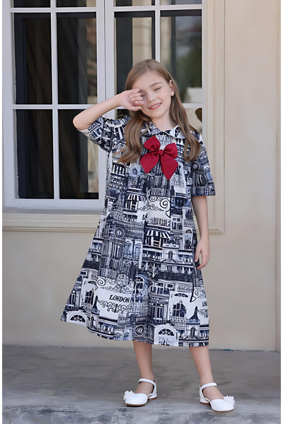 Alesaei-mondo tondo فستان بناتي برسومات كاجول 7106