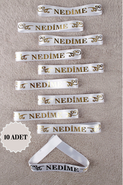 Mortex Beyaz Nedime Kol Kurdele Bileklik 10 Adet - Kına, Düğün, Söz, Nişan, B...