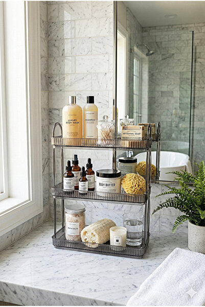 UNIQUE ME 3 Tier Makeup Organizer Cosmetic Accessory Organizer Bathroom Shelf Stone