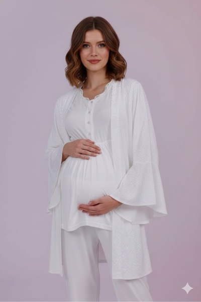 Pelin طقم بيجامة نسائي من الجاكار الإيكروي للحوامل مكون من 3 قطع