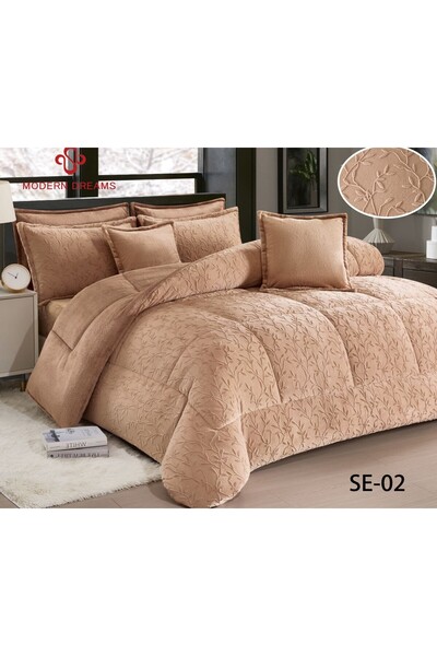 Roshen طقم مفرش 6 قطع نفرين شتوي حشوة مخمل ناعم مع فرو سادة ذو وجهين خامة مخمل لحاف مقاس 250*230