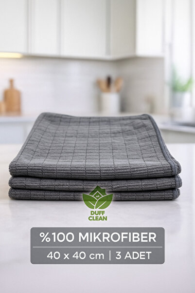 DUFF CLEAN ( 3 Adet ) Mikrofiber Mutfak Bezi Gri Renk 40*40 Cm