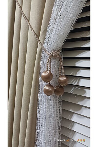 venedik home Vizon Renk İpek Sarım 4 Toplu Tül Ve Fon Bağlama Aparatı Kruvaze Tavan Bağlama Korniş Takmatik