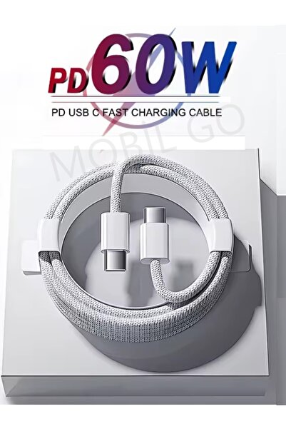 MOBİL GO iPhone Samsung Xiaomi Huawei Type-C to Type-C 60W 1M Halat Örgü Hızl...