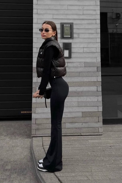 Le'sluette shadow of style بنطال ضيق نسائي عالي الخصر موديل واسع الأرجل ناعم الملمس باللون الأسود