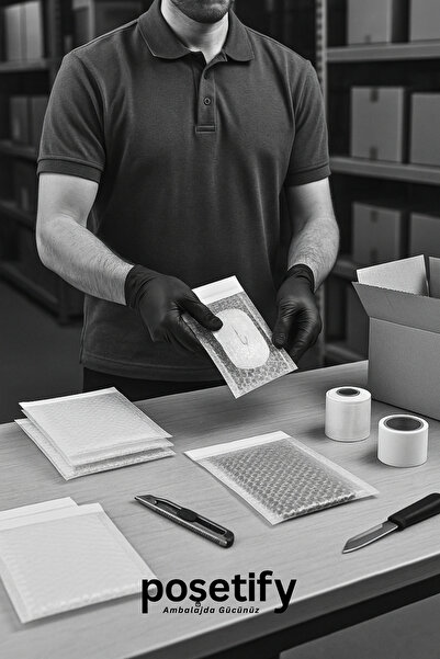 POŞETİFY Balonlu Kargo Poşeti 25x30x5 cm | 5 Adet | Şeffaf | Yapışkan Bantlı Kargo Zarfı | 80 Gram