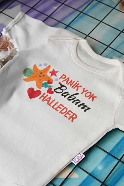 soft wing Panik Yok Babam Halleder Yazılı Pamuklu Bebek Zıbını