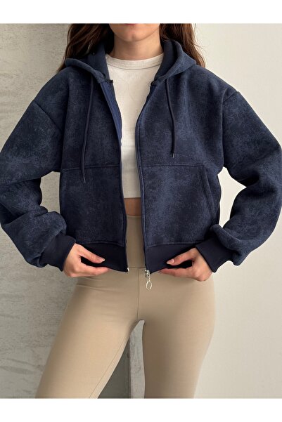 DUAS & CO سترة رياضية من القطن بغطاء رأس مع جيبين ونمط زيتي مع بطانة من الصوف...