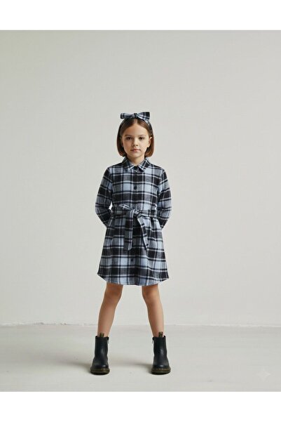 rg kidsstore Çocuk Kare Detaylı Ekose Prenses Elbise Seti