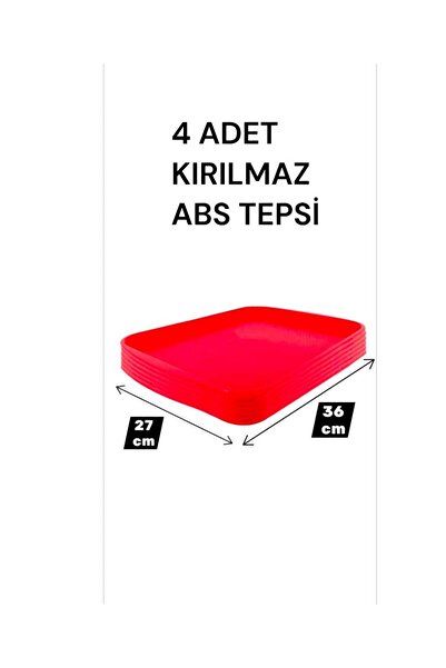 MATARMUTFAK 4 Adet Servis Tepsisi Kırmızı Renk 27*36 Cm Orta Boy ( 4 Adet )