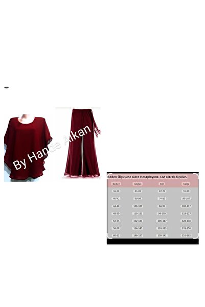 BY HANDE TASARIM Women's siphon burgundy cape blouse trousers team