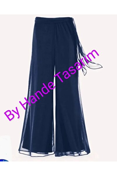 By Hande Alkan Women's Plus Size Navy Blue Chiffon Jacket Pants Blouse Set