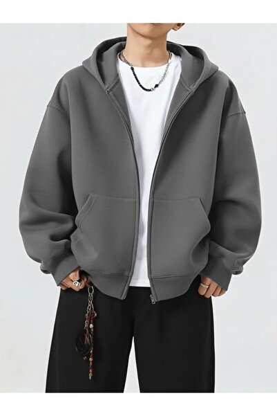 EXPECTED Ανδρικό φούτερ με φερμουάρ oversized με κουκούλα