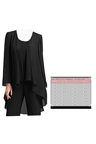 BY HANDE TASARIM معطف شيفون أسود فضفاض للنساء