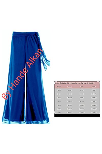 BY HANDE TASARIM Women's Elastic Waist Saks Chiffon Loose Lined Trousers