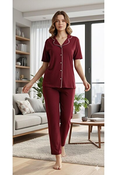 Sude HOMEWEAR Σετ πιτζάμες με κοντομάνικο βαμβακερό χρώμα Piping