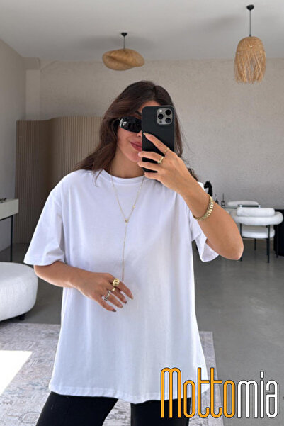 OPPOCEİTE Біла унісекс футболка з бавовняної лайкри з великим вирізом без друку (T-SHIRT)