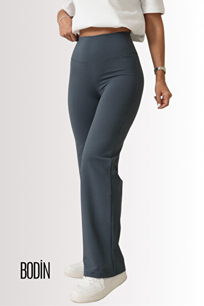 bodin Anthracite Flared Diver Fabric High Waist Leggings Pants