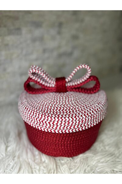 Sarda Design Red Lid, Bow Detail, Multi-Purpose, Organizer, Gift Box, Height 12 Cm, Width 21 cm
