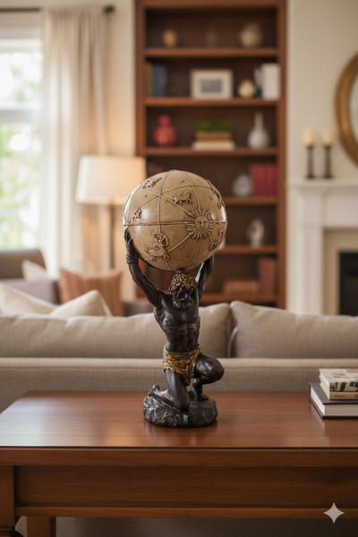 Tual Hobi Sanat Dekoratif Atlas Heykel Biblo (31x15x13cm) Güçlü Erkek Dekoras...