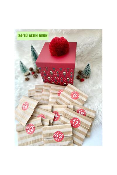 Lilyum Aksesuar Advent Calendar Sürpriz Takı 24'lü Yeni Yıl Yılbaşı ALTIN GOLD RENK Küpe Kolye Bileklik Hediye Kutu