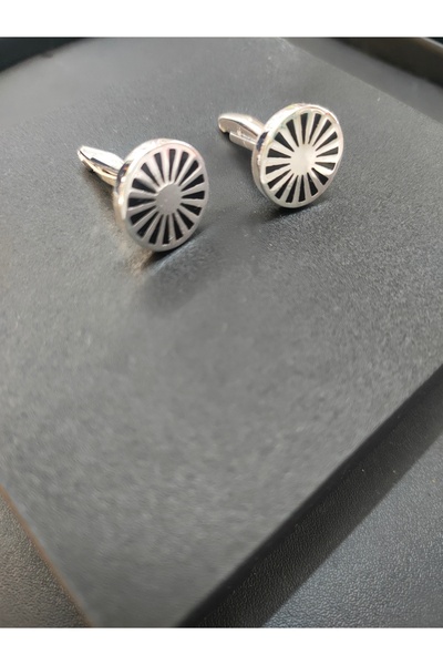 sarıyer silver Gümüş Kol Düğmesi Motifli Mine İşlemeli Desenli 925 Ayar