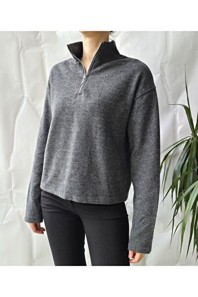 YARIM FERMUARLI ANTRASİT SWEATSHIRT