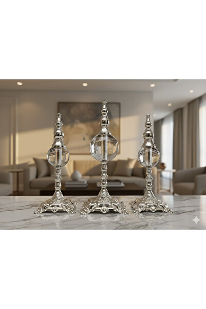 3-Piece Crystal Glass Sphere Set, Stylish 3-Piece Crystal Glass Sphere Set - Decorative Silver color Object