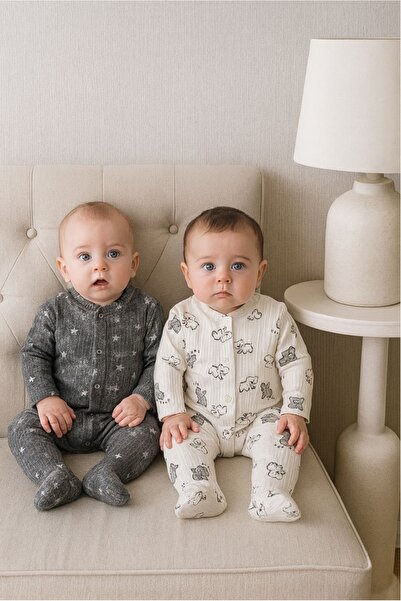 ENİA BABY Baby Boy 2 Pieces 100% Cotton Booties Romper Set