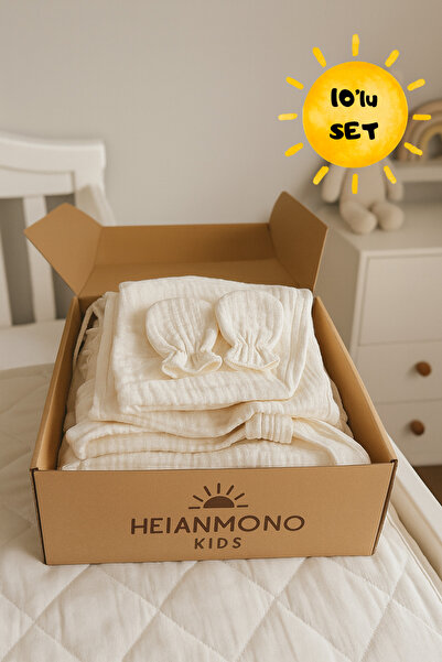 Heianmono Kids 4 Kat Müslin % 100 Pamuk Yeni Doğan 10'lu Bebek Seti (Kız Bebe...