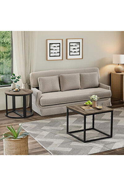 AGD 3-piece oval coffee table set, stackable, metal frame center table for home and office