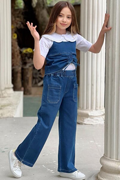 ELAFOR Set cămașă și bustieră din bumbac Lycra pentru fete - blugi cu picioare largi